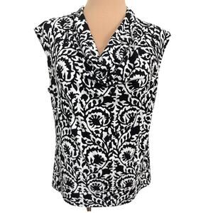 Kasper Separates Black White Drop Neck Sleeveless Top Womens M Office Blouse